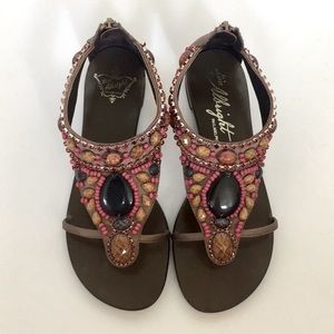 Miss Albright brown jeweled + beaded sandals sz 37